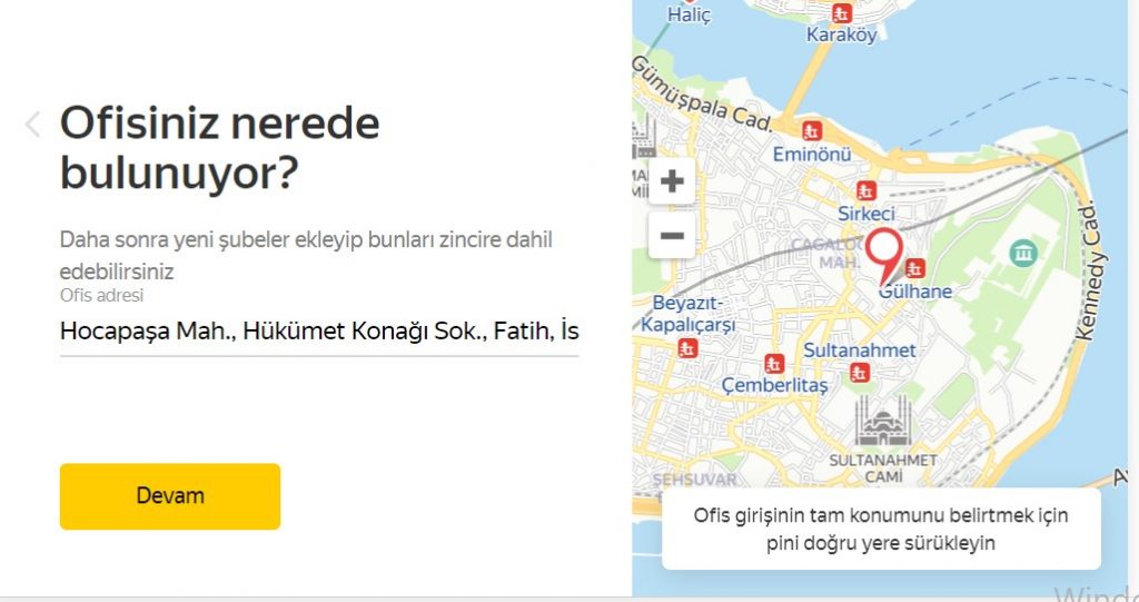Yandex Harita Kurum Ekle